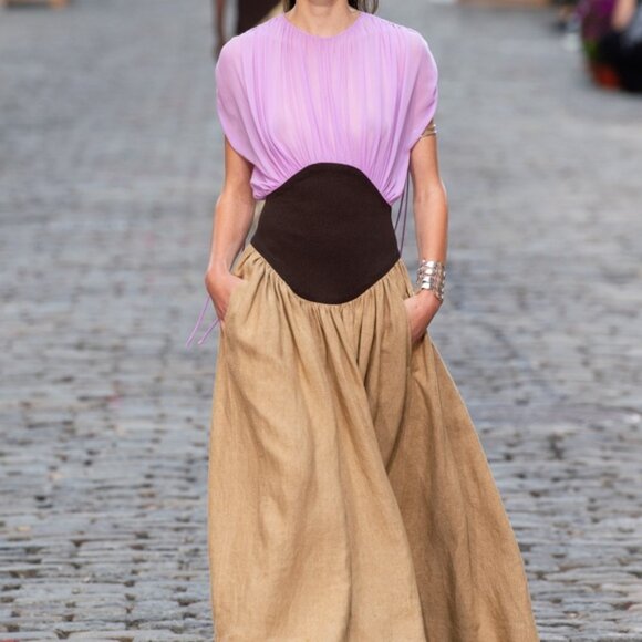 Tory Burch ! silk Chiffon Linen Burlap Dress in Lilac and Tan ( 2) - Picture 3 of 17